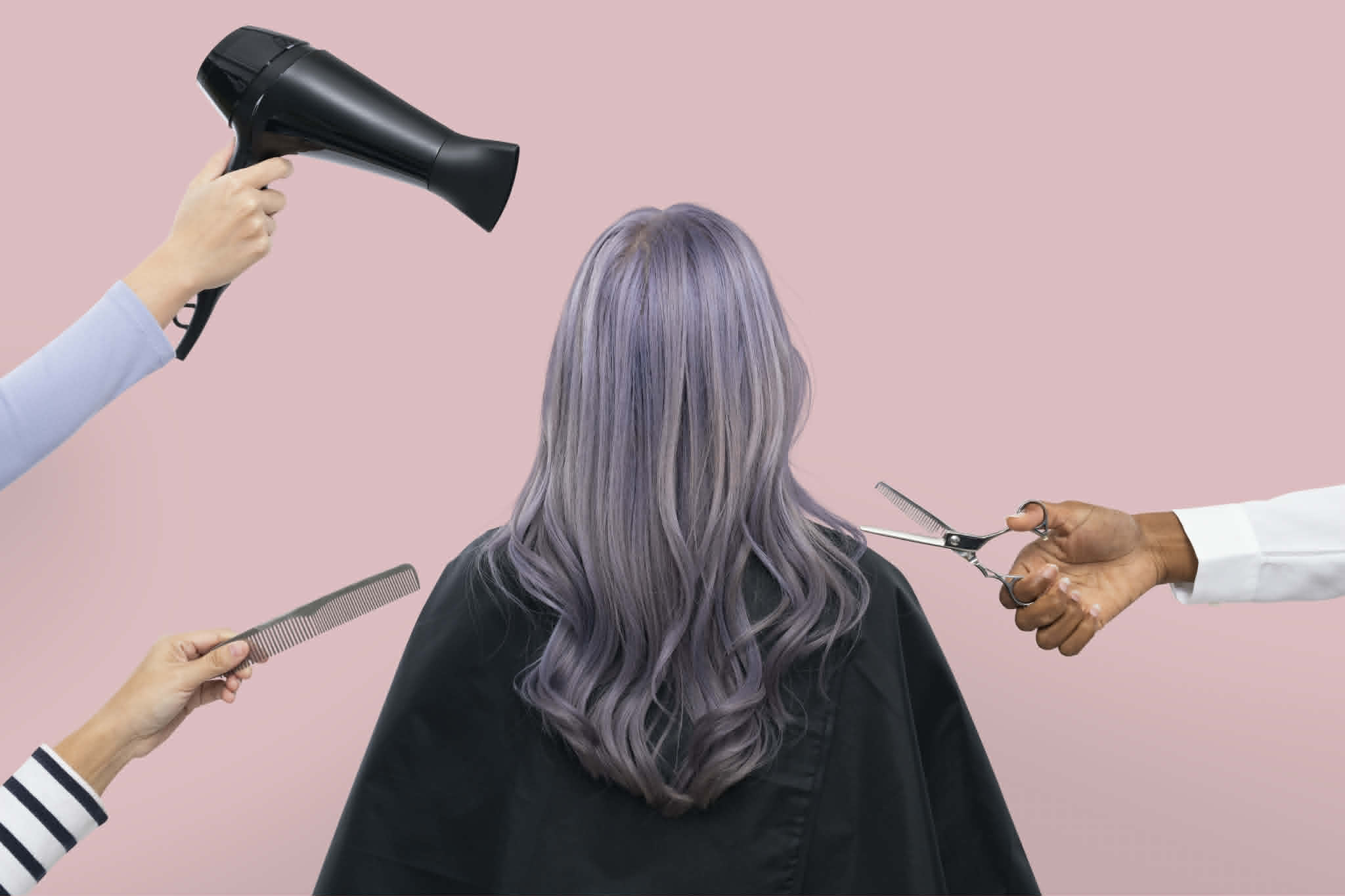 Styling session with professional hair tools
